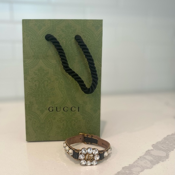 Gucci Crystal Black Leather Bracelet - Picture 2 of 2